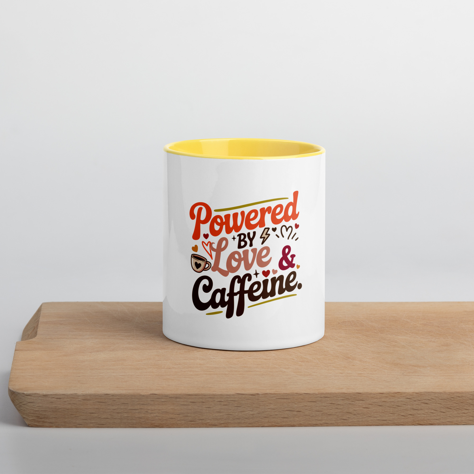 "Powered by Love and Caffeine" Mug with Color Inside - Image 4
