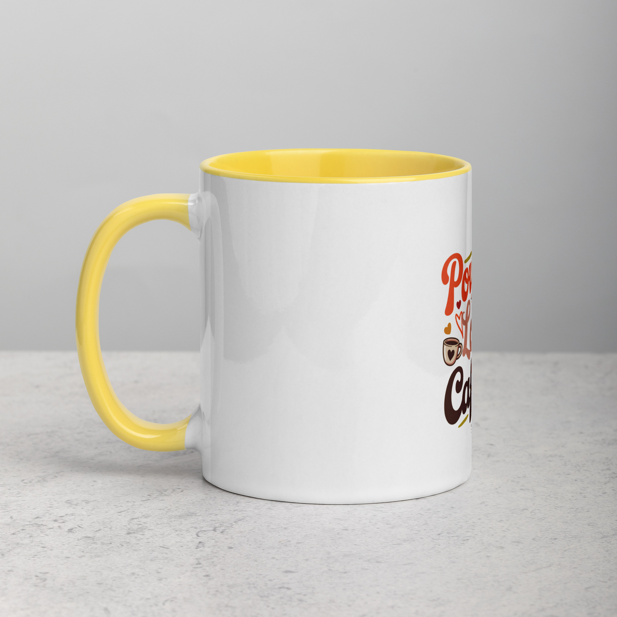 "Powered by Love and Caffeine" Mug with Color Inside - Image 3